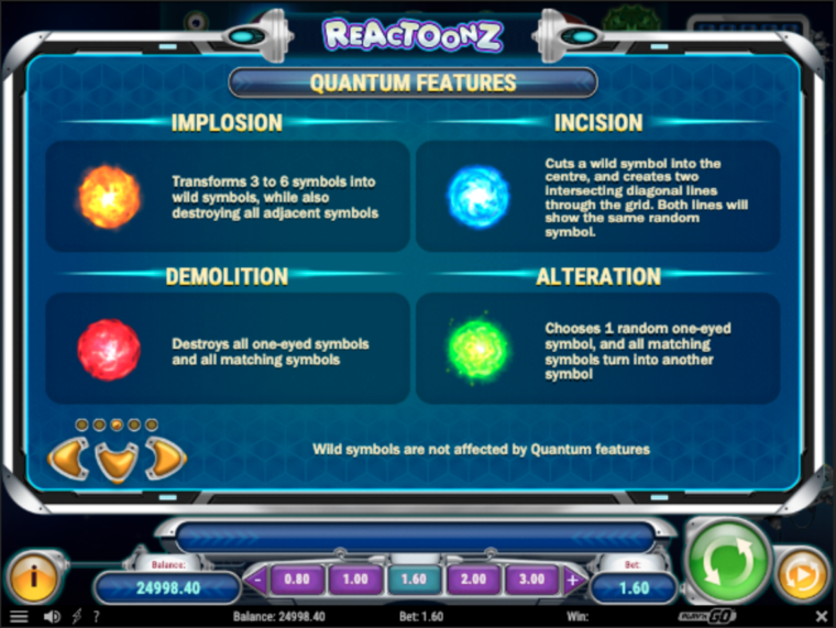 Bonus features are called Quantum features in Reactoonz slot machine