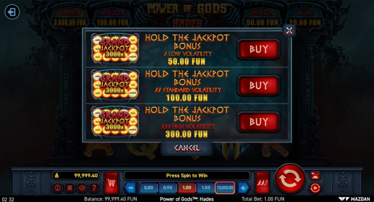 Options if player decides to buy-in for the bonus feature